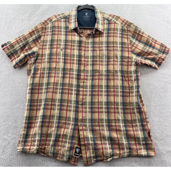 Kuhl Shirt Mens XL Karib Brown Plaid Button Up Shirt Linen/Cotton Blend - Picture 1 of 12
